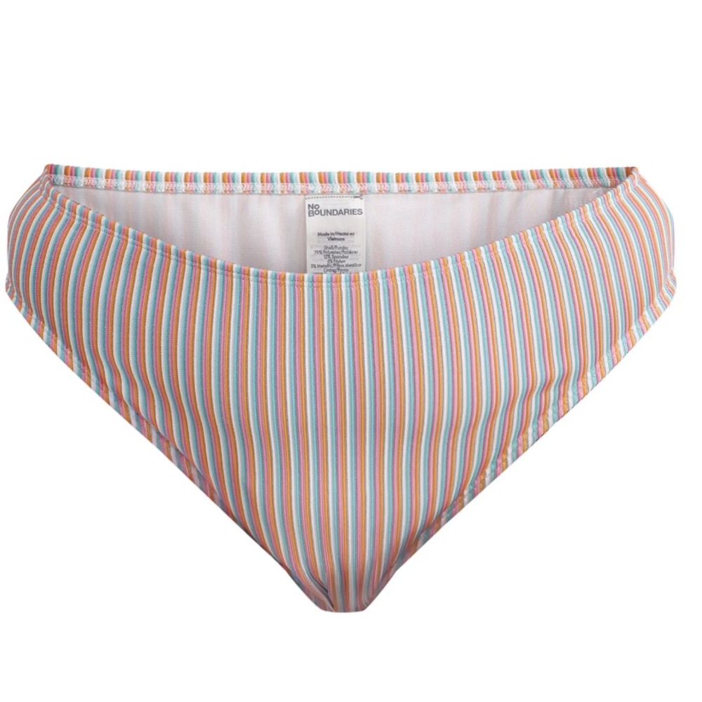 No Boundaries Women's Lurex Thread Stripe High Waist Swim Bottoms
